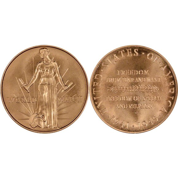 World War II 50th Anniversary Commemorative Coin and Victory Medal Set - Picture 1 of 4